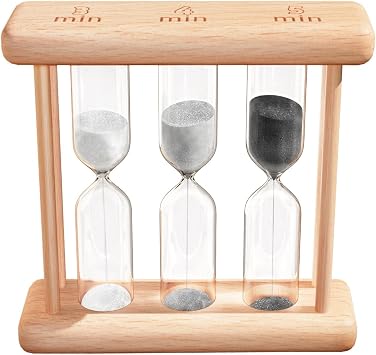 Wooden Tea Timer 3-4-5 Minute, Natural Wooden Frame Hourglass Timer, Colorful Sand Clock, Small Trio Sand Timer for Tea & Home Decor, Reloj De Arena, Mini Tea Sand Watch