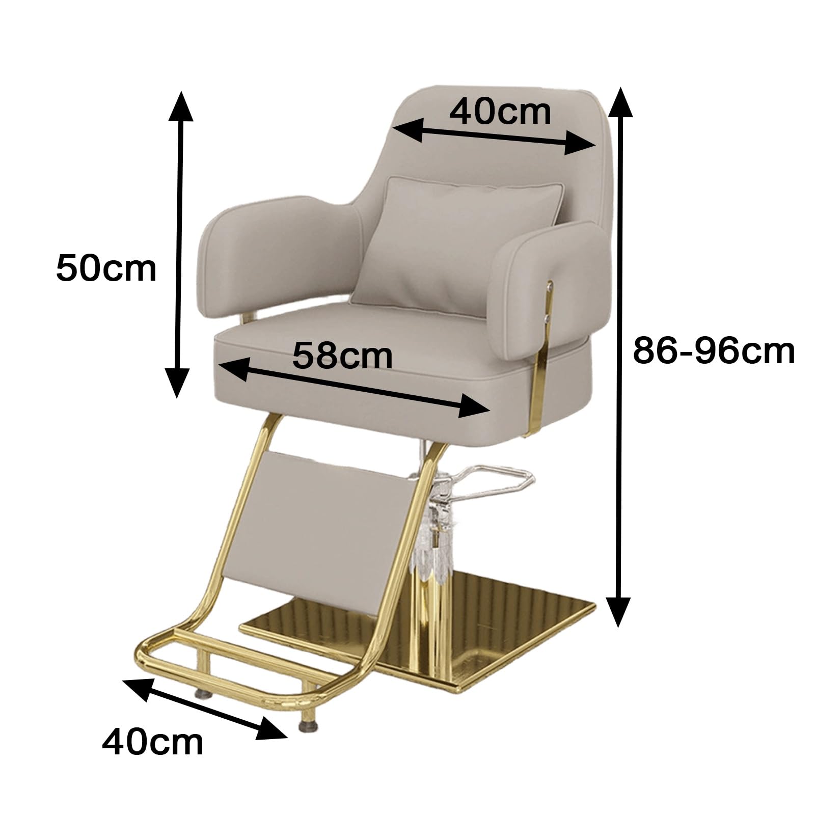 Sillon Peluqueria Profesional con Cojín de Asiento Acolchado Giratorio 360 Altura Regulable Cuero PU Silla Barberia con Base Cuadrada Dorada y Reposapiés para Salones Y Spas(Beige)