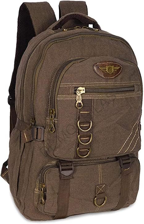 Mochila de Lona Escolar Viagem Notebook Resistente Unissexo (M85, Marrom)