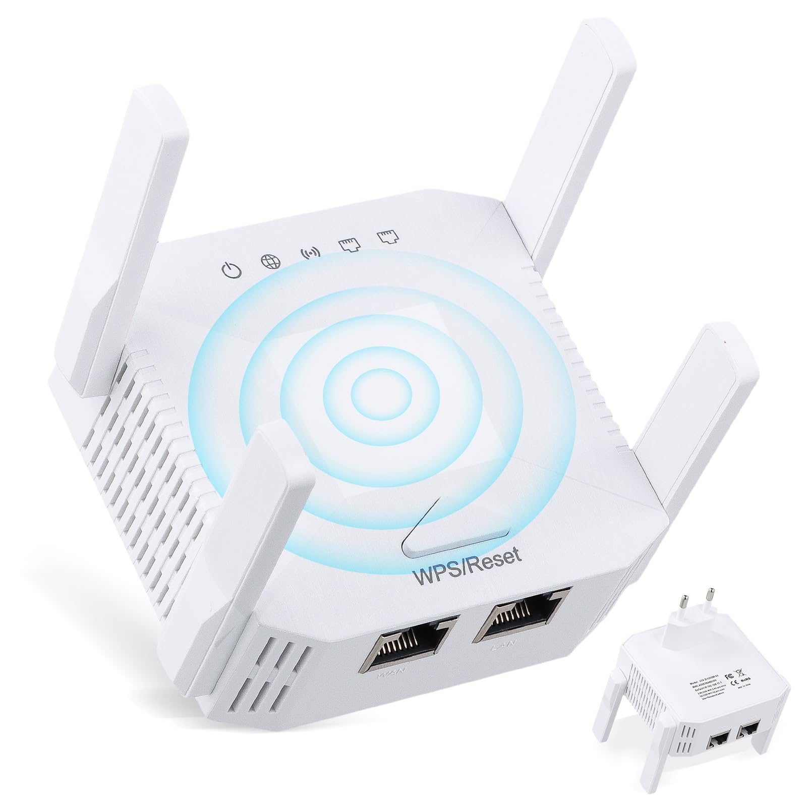 Repetidor WiFi Potente 1200Mbps, Extensor WiFi Doble Banda 2,4GHz y 5GHz, Amplificador WiFi con 4 Antenas Externas, Cobertura 360° para Casa, Modo Repetidor/Ap/Router