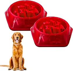 Comedouro Lento Educativo para Cães, 600ml, Vermelho, Kit com 2 Unidades