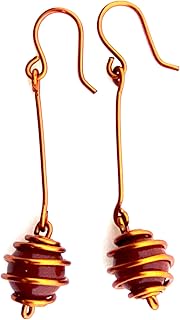 (JC) jimmycom Copper and Stones Long Dangle Drop Earrings,Women earrings, earrings for women,earrings,earrings set unique,accessories,plated copper earrings (brown Brazilian Agate)