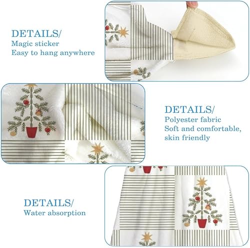 Miniatura 3 de Retro Christmas Tree Fast Drying Kitchen Hand Towels with Hanging Loop, Soft Kitchen Decor Hanging Quick Dry Hand Towel Absorbent Coral Fleece Tie