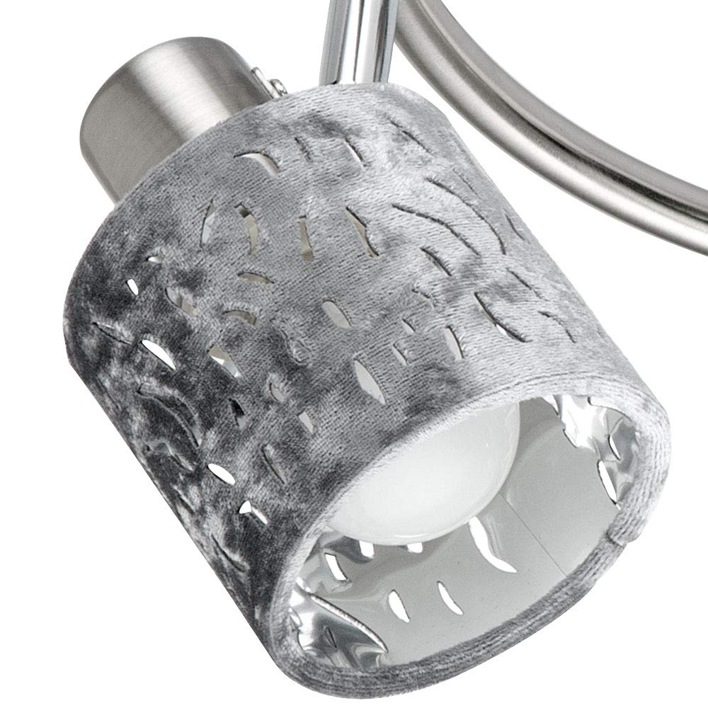 Deckenleuchte 3 Flammig Spotleuchte schwenkbar Deckenlampe Samt, Metall silber, 3x E14 Fassungen, DxH 25x15 cm