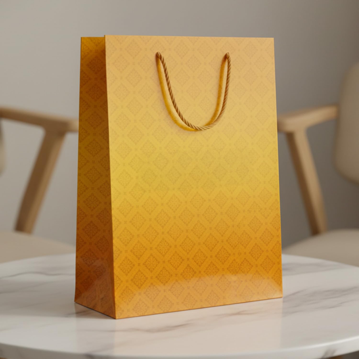 PrettyKrafts Square Block Printed Paper Gift Bags | Pack of 5 | 38x28x9 cm | Large Size | Reusable & Eco-Friendly Paper Bags for Gifting, Parties, Return Gifts, Shopping and Special Occasions (Gold)