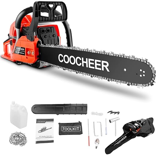 Powerful 62CC Gas Chainsaw 20 Inch for Wood Cutting, Tree Trimming & Farm Use, 3.5 HP 2-Stroke Gas Powered Chainsaw with Carrying Bag & Tool Kit