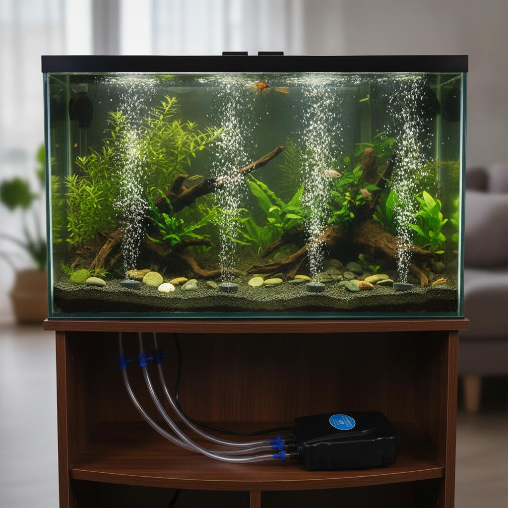 Aquarium Luftpumpe, leiser Betrieb, 12 W, 4 Anschlüsse