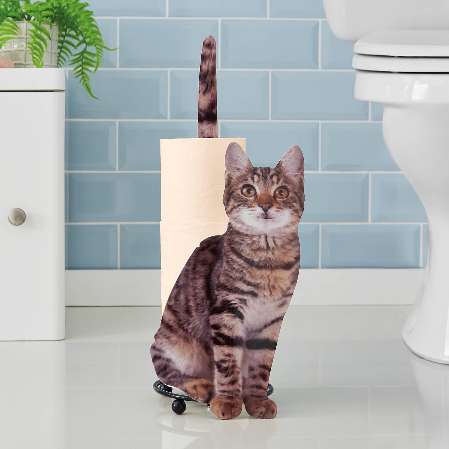 Coopers of Stortford - Cat Toilet Roll Holder for Kitchen or Bathroom - Die-Cut Iron Design with Photo-Realistic Cat - Holds Spare Rolls H45cm - Simple Self-Assembly