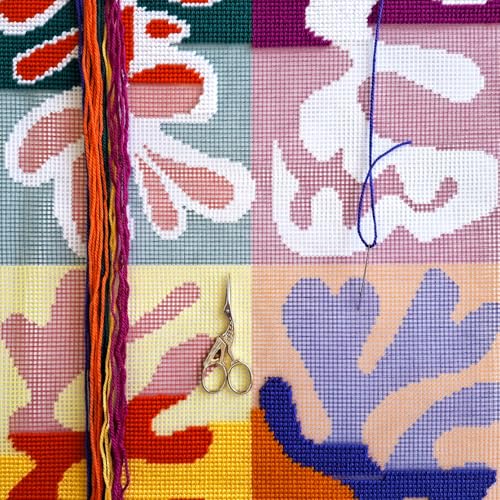 Image of Brvsk Colorful Needlepoint Kit for Adults and Beginners - Panel with Mask by Henri Matisse 16″ x 16″ with Clear, Precise Printed Design on Cotton Canvas; Includes 2 Needles, Yarn, and Easy-Read Chart