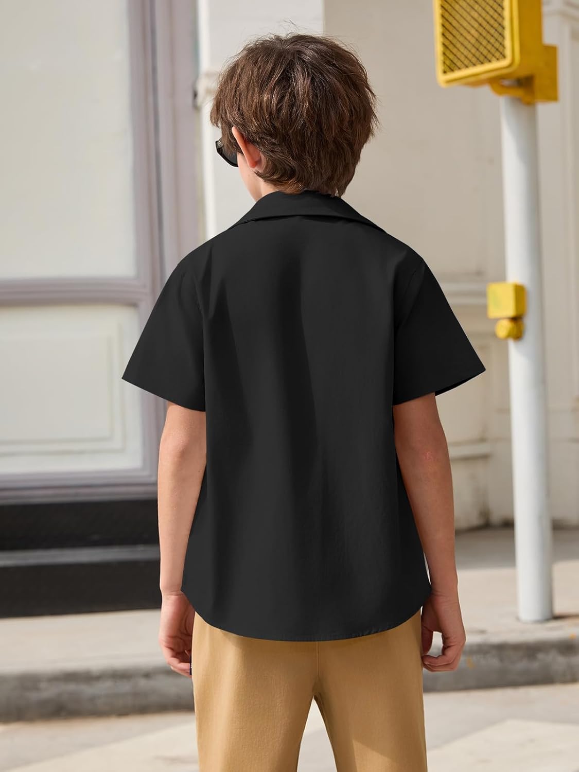 Haloumoning Boys Short Sleeve Button Down Shirt Kids School Uniform Dress Shirts with Chest Pockets 5-14 Years - Image 3