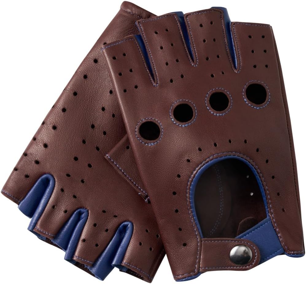 Men's Fingerless Leather Gloves - Unlined Lambskin Leather Driving Gloves