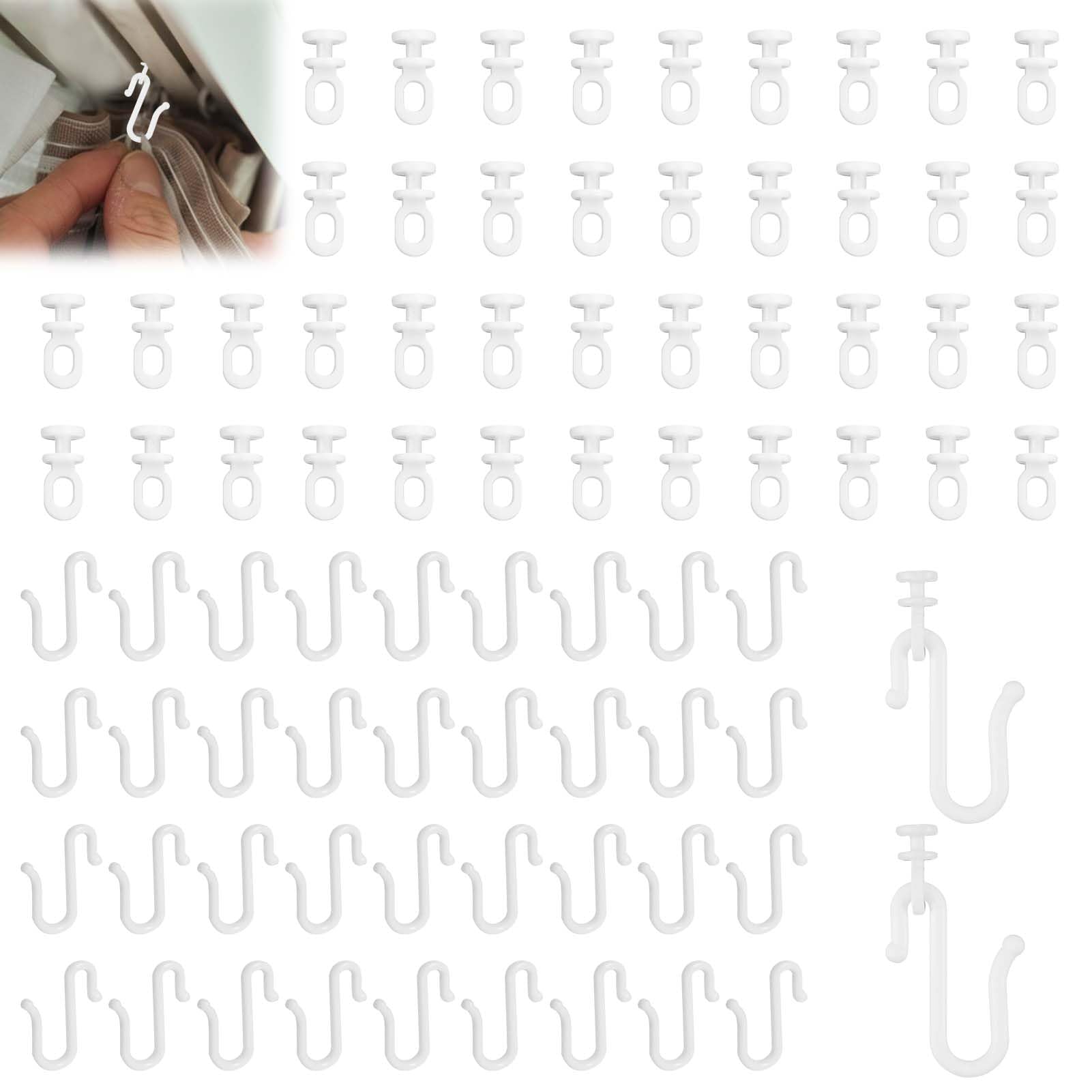 Solbrezeni White 100Pcs Plastic Curtain Hooks, Curtain Track Gliders For Pleat Net Heavy Duty Shower Curtain Hooks For Glider Rail Track, Durable (White)