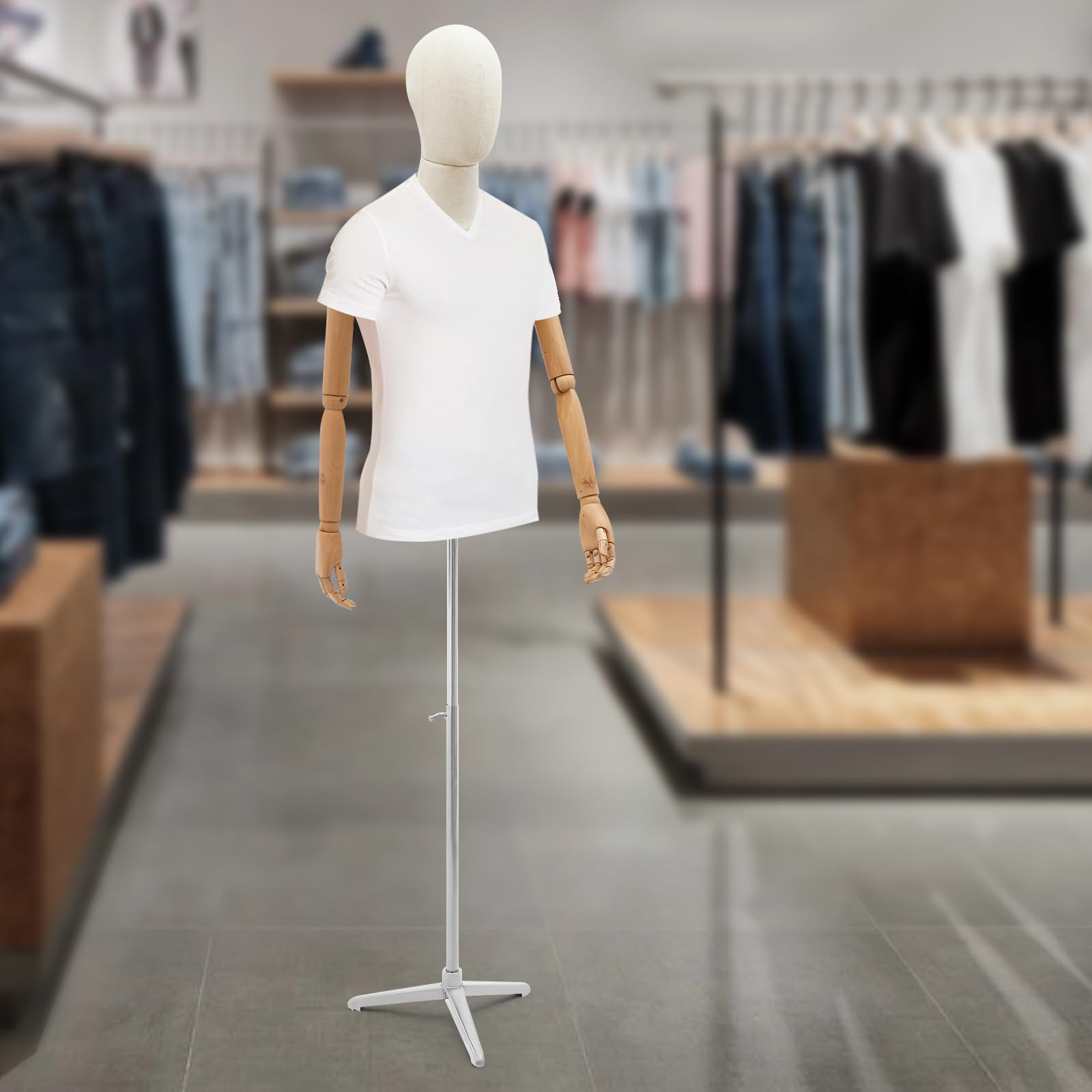 Forma da abito maschile - Busto per sartoria da uomo - Busto - Mannequin per vetrina - Altezza regolabile - Mannequin per abbigliamento - Per negozi di abbigliamento, sartoria (lino + argento, 130 a