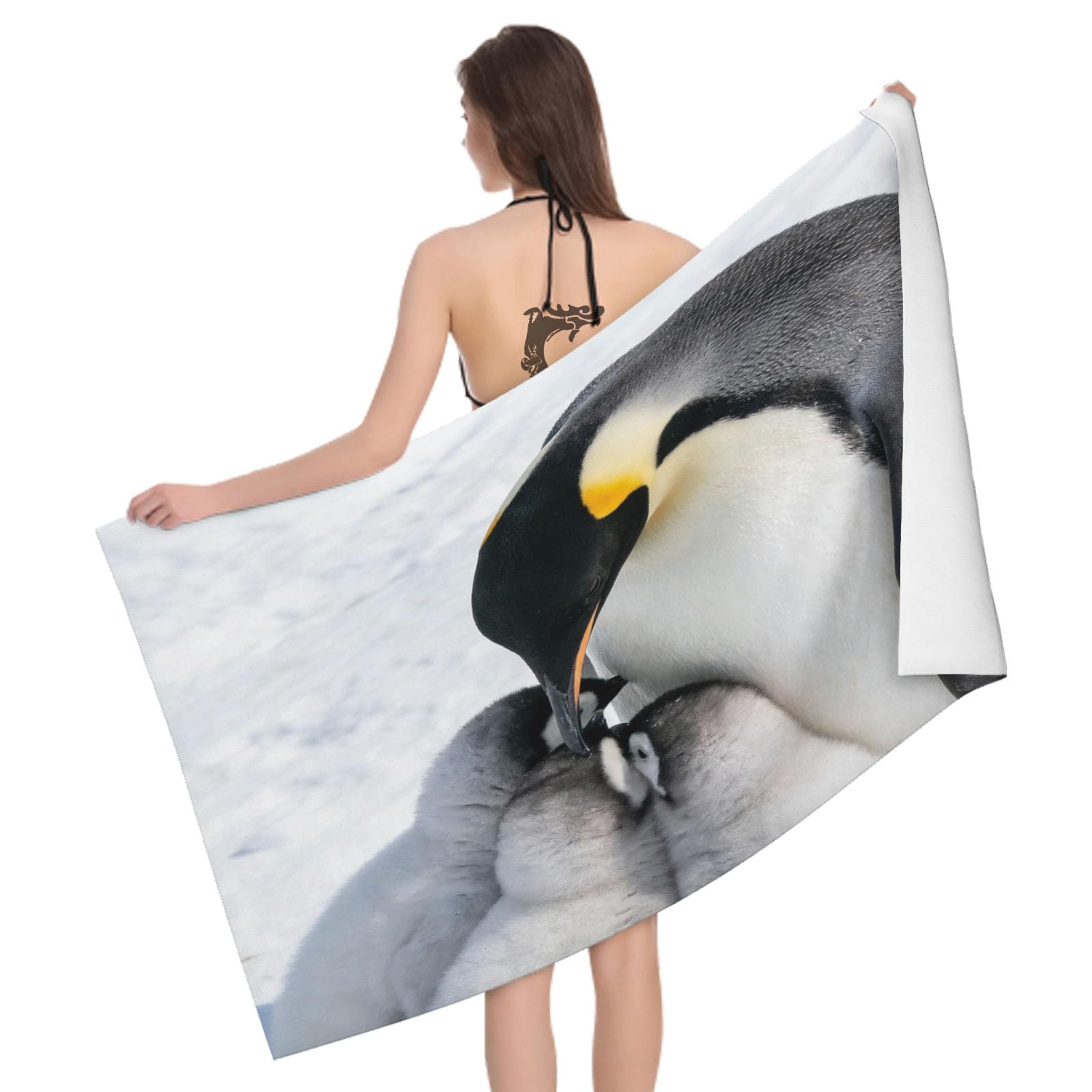 Leichong 3D Emperor Penguin Beach Towel Large Microfiber Soft Quick Dry for Adults, Antarctic Animals Bath Towel Lightweight Soft Absorbent for Travel Swimming Pool Sports, 80 x 160 cm