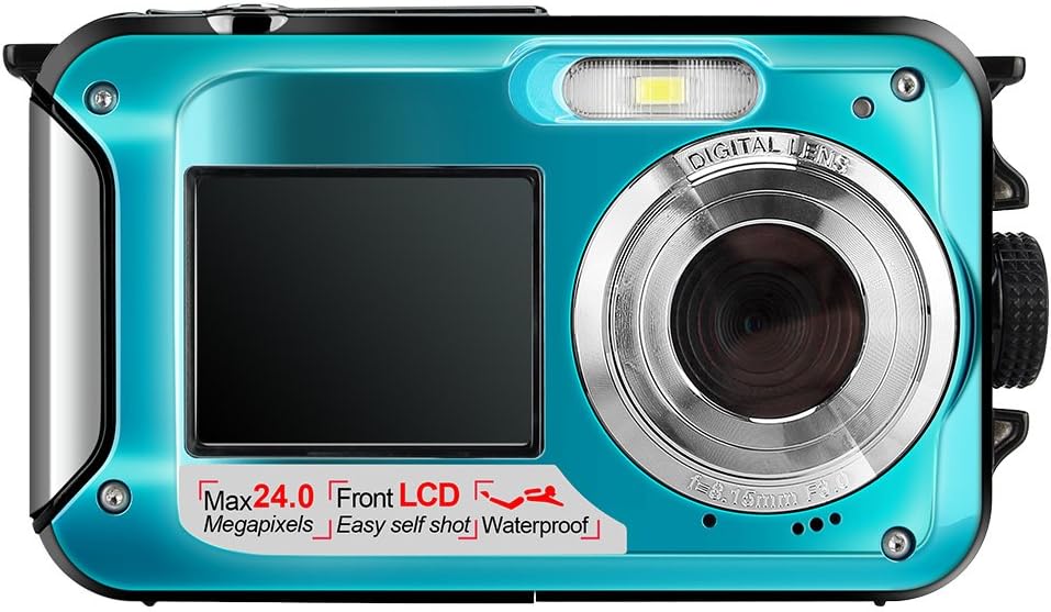 Hoyxel Waterproof Digital Camera, EG04 Underwater Action Camera 24MP Dual Screen Digital Camera(Dark Blue)