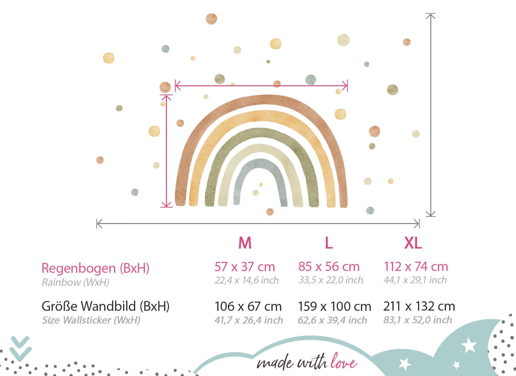 Little Deco Wandtattoo Regenbogen mit Punkten grün gelb blau DL5004 XL