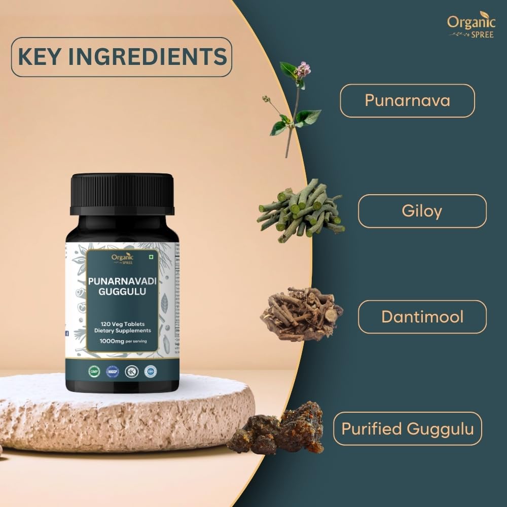 ORGANIC SPREE Punarnavadi Guggulu 120 Tablets - Supports Healthy Fluid Balance* - GMP Certified Ayurvedic Formulation - Certified and Vegetarian — Amazon image 2
