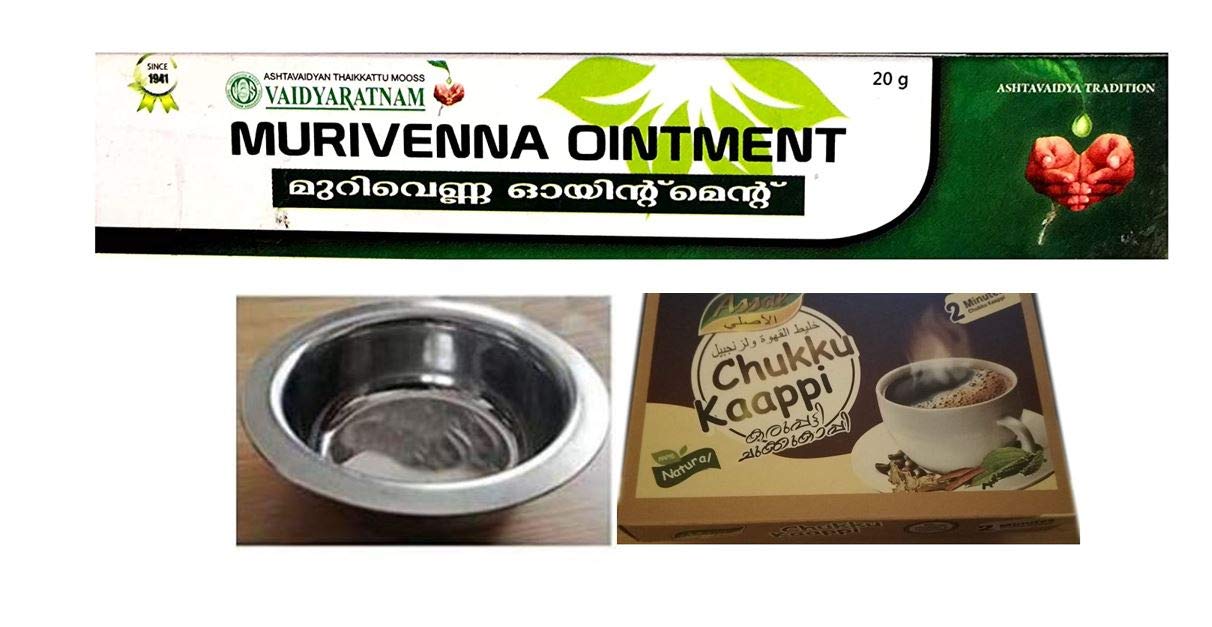 Vaidyaratnam Oushadhasala Murivenna Ointment 20g, with Free Assal Instant Ginger Coffee Powder 100g & with Nimita Brand Stainless Steel Oil Bowl
