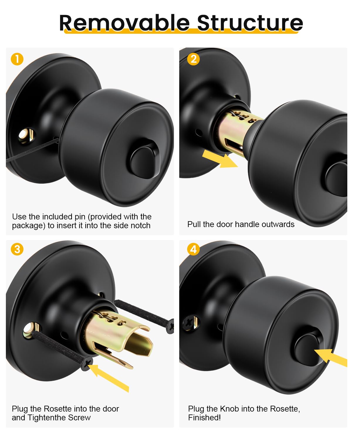 Goldenwarm Matte Black Privacy Door Knobs (10 Pack) -9
