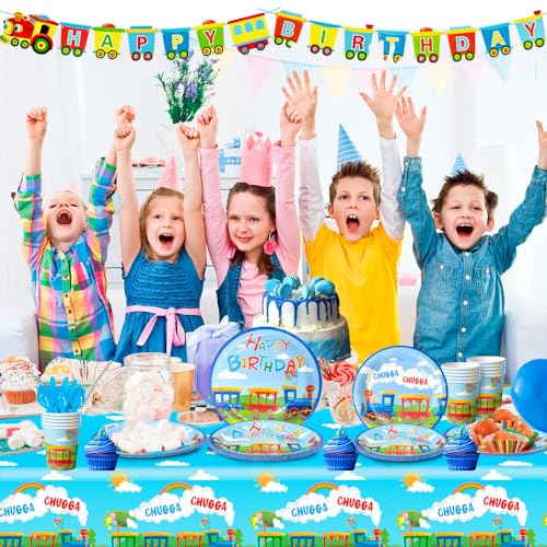 Fruitful Jewelry 2024041102 Train Birthday Party Supplies,128Pcs Train Party Decorations Tableware Set Train Plates And Cups Napkins Train Birthday Banner Tablecloth Etc Train Tableware thumb #4