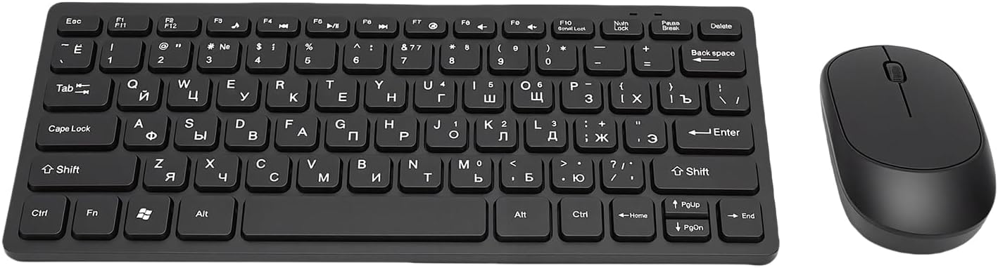 PUSOKEI Russian Layout Wireless Keyboard and Mouse Combo,2.4GHz Compact 78 Key Set with Silent Click Mouse,Ultra Slim Mini Keyboard for PC Laptop Desktop,Plug and Play USB Receiver