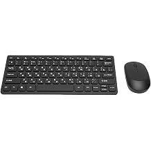 PUSOKEI Russian Layout Wireless Keyboard and Mouse Combo,2.4GHz Compact 78 Key Set with Silent Click Mouse,Ultra Slim Mini Keyboard for PC Laptop Desktop,Plug and Play USB Receiver