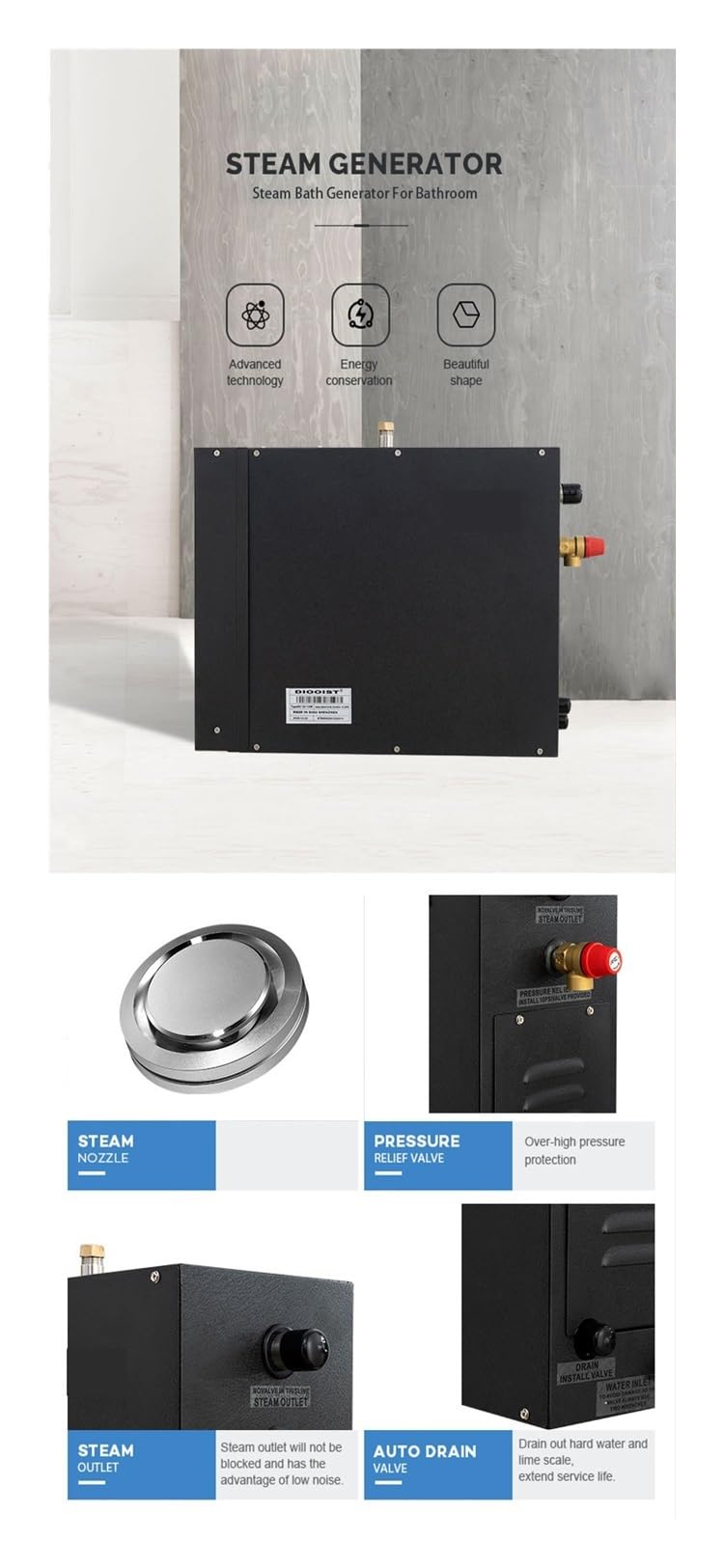 Parowiec do sauny, 3KW Spa Sauna Generator łaźni parowej do łazienki, mechaniczny sprzęt sauny pary Parowiec mokry