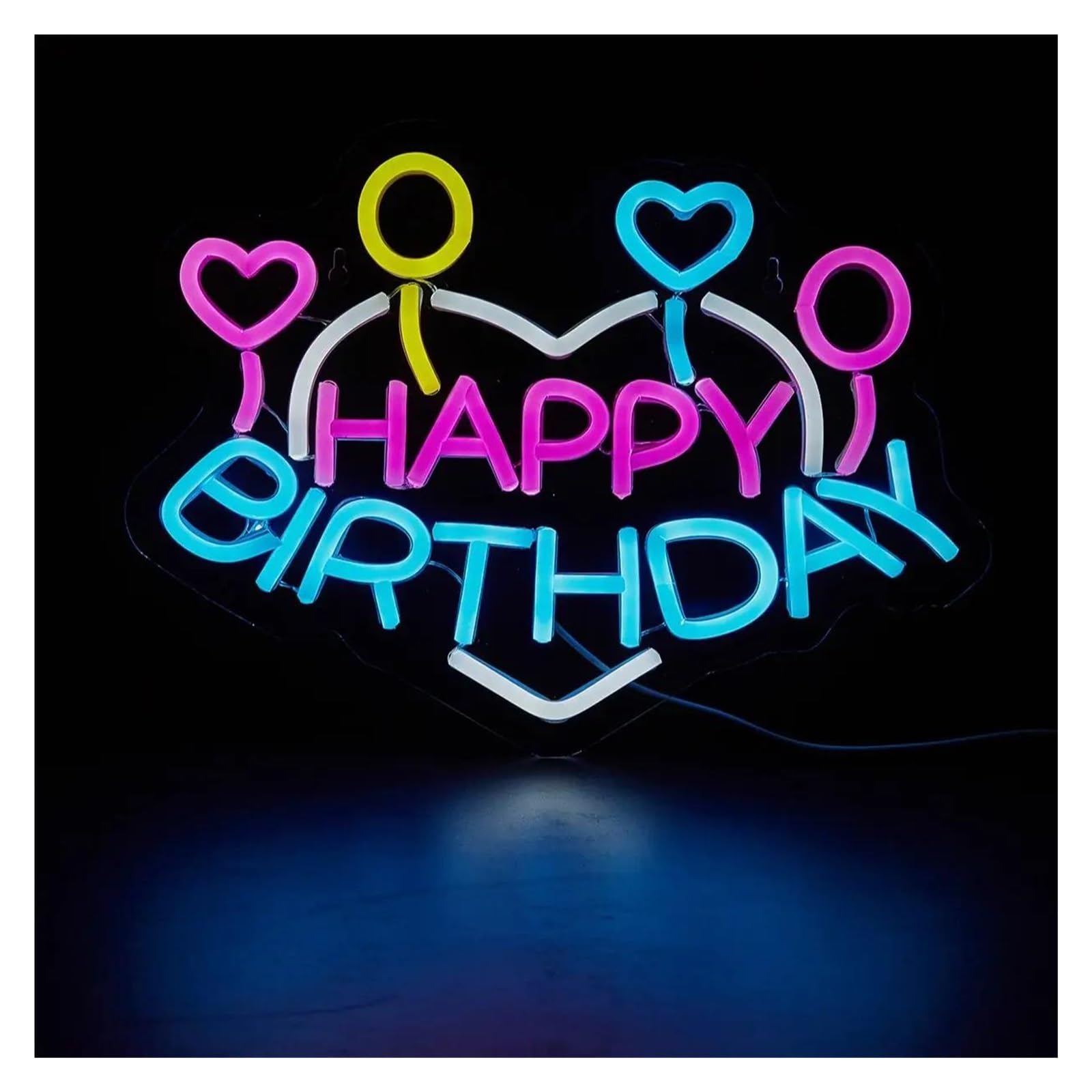 Decoración Lámparas Letreros De Neón Con Forma De Corazón De Feliz Cumpleaños, Luz LED De Noche Alimentada Por USB Para Decoración De Pared De Fiestas, Lámpara De 23cmx33.7cm