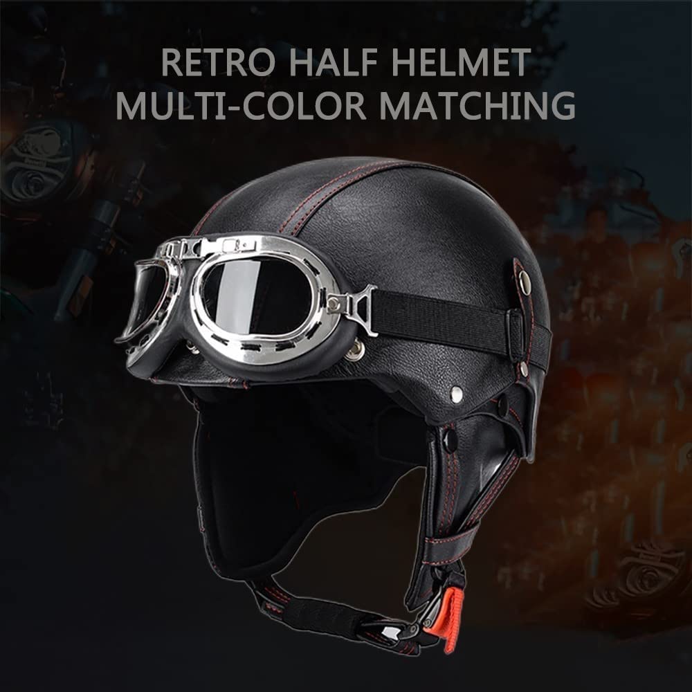 Mezzo Casco Da Motociclista In Stile Tedesco Per Uomo E Donna, Casco Aperto Per Adulti In Stile Pilota Vintage Bike Cruiser Chopper Ciclomotore Scooter Casco Da Moto Certificato DOT G,M/{57~58cm