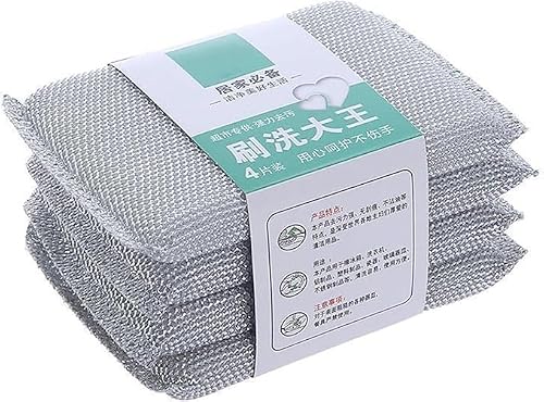 PREZONE Sponge Scrubber, Scrub Sponge for Utensil Cleaning, Scratch Proof Scrubber for Kitchen Utensils, Steel Wire Non-Scratch Reusable Dishwashing Sponge for Kitchen (Pack of 4)