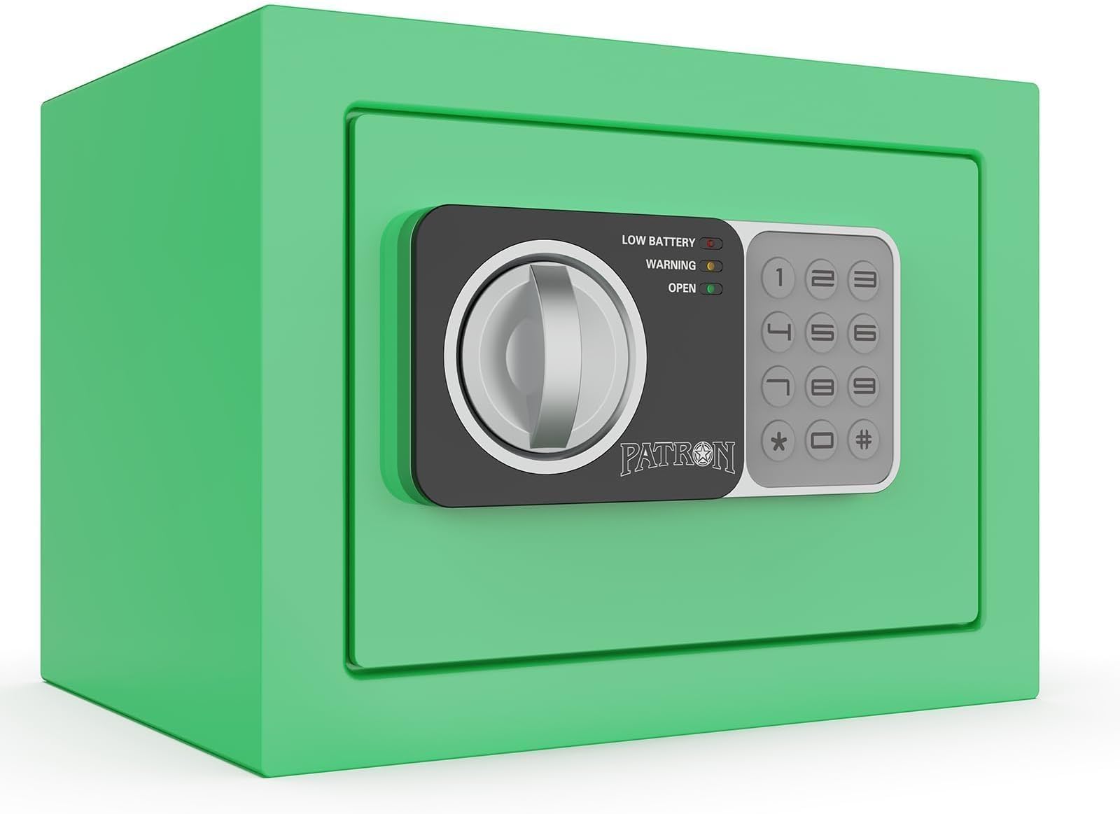 PATRON small safe box with key，mini safe for money，small coin safes for home with code，little jewelry lock box for kids，Wall or Cabinet Safe for personal items，0.236 Cubic Feet Green