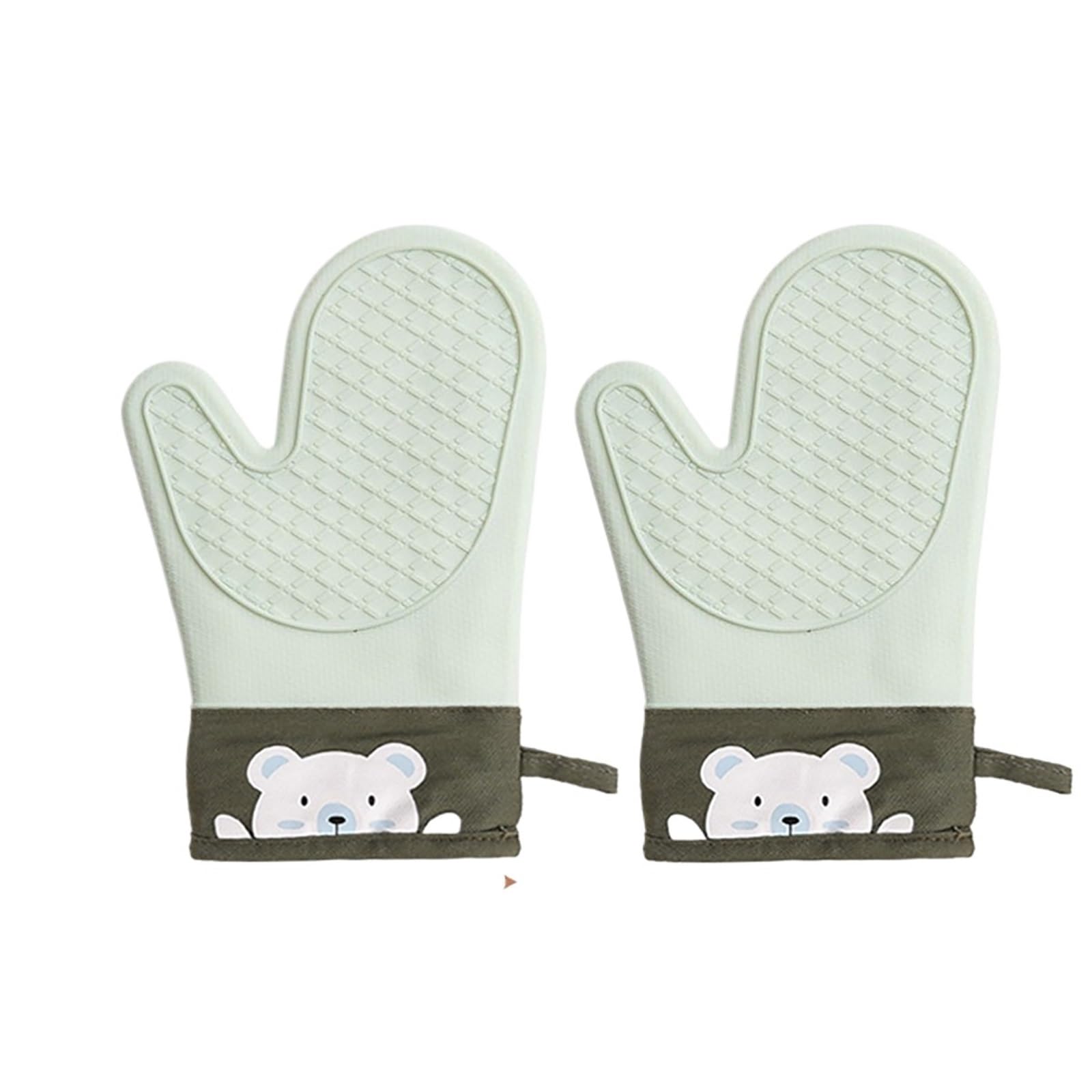 2pcs Silicone Gloves Thickened Insulation Anti Slip Scald Oven Kitchen Baking Tool(Green)