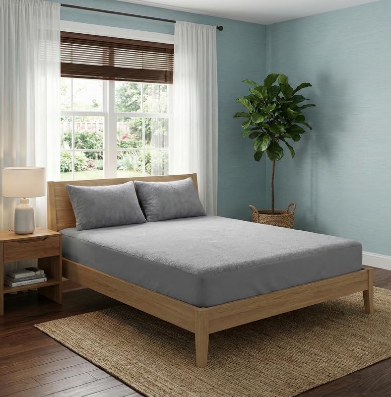 Single Size Elastic Strap Terry Cotton Stretchable, Waterproof, Breathable Mattress Cover (78"X36" Single, Grey)-picture-24
