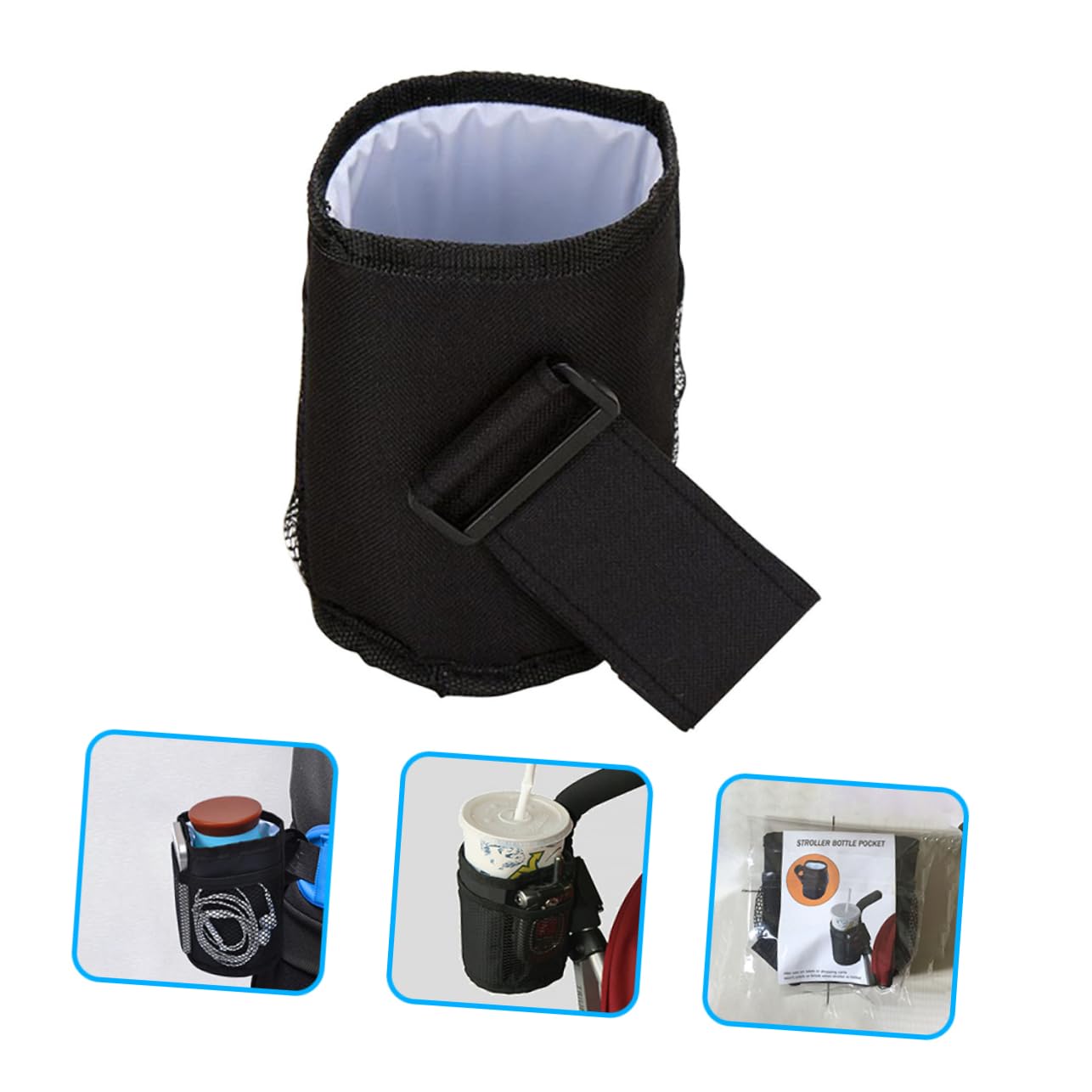 BESTonZON Bike Bottle Stand Stroller Cup Holder Insulated Bottle Bag Elastic Band Protects from Spills