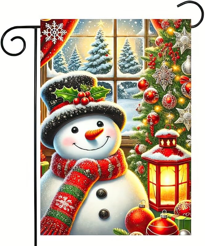 Christmas Snowman Garden Flag 12x18 Inch Double Sided Holiday Snowman with Lantern Tree Small Outdoor Yard Flag Seasonal Welcome Garden Banner for Porch Lawn Patio Christmas Decor - Image 2