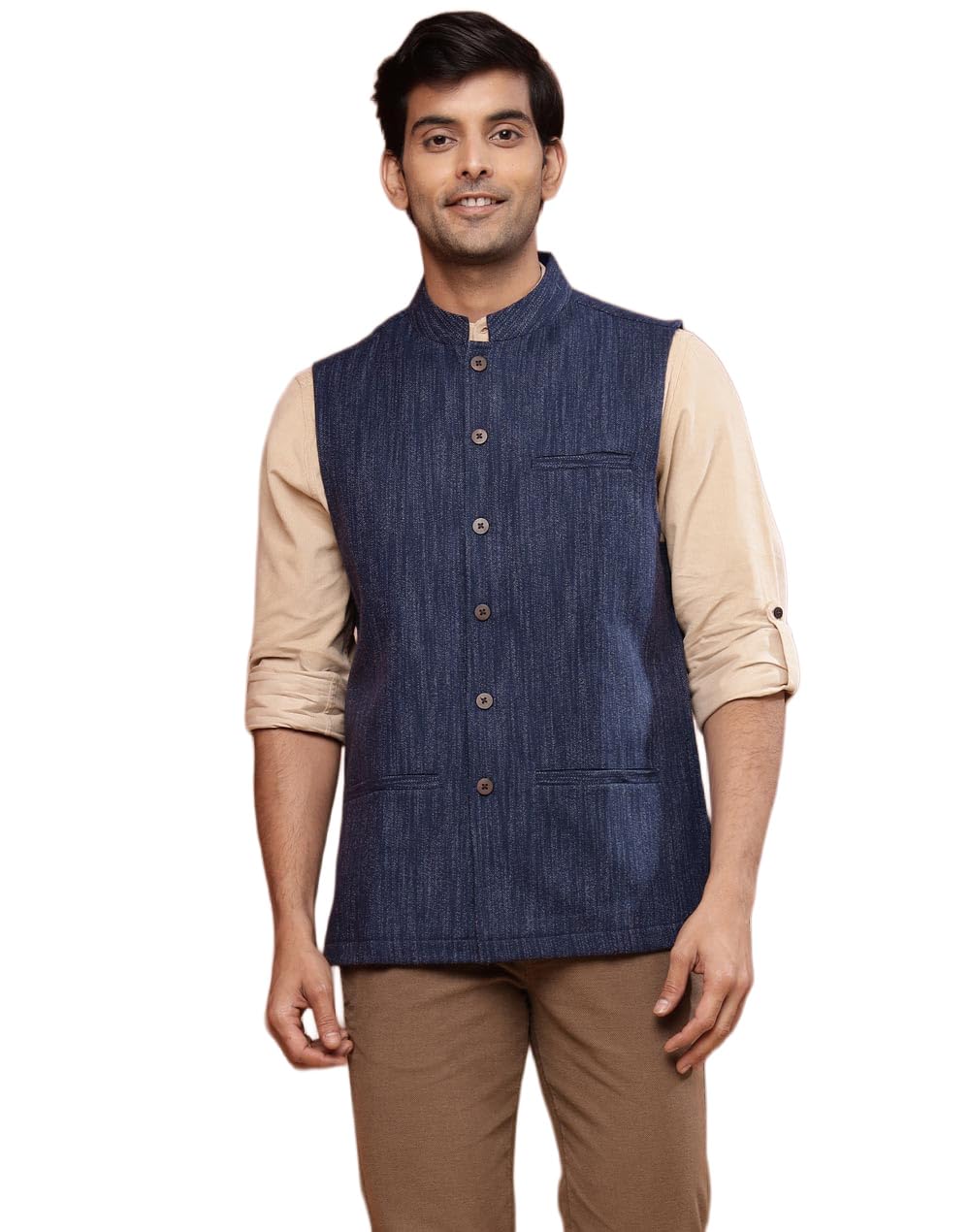 fabindia Blue Wool Woven Nehru Jacket-picture-14
