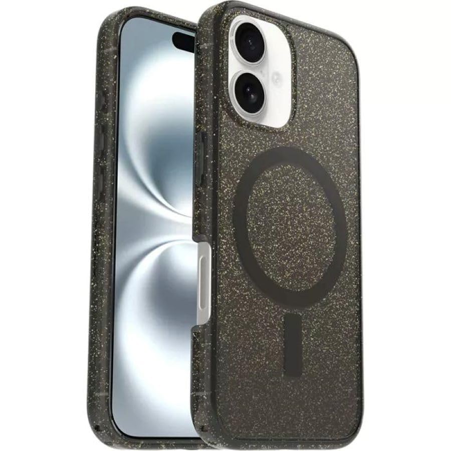 Image of OtterBox iPhone 16 (Only) - Symmetry Series Clear+ Case - Stardust Night (Silverflake /Trans Black) - Snaps to MagSafe - Ultra-Sleek - Raised Edges Protect Camera & Screen - Non-Retail Packaging
