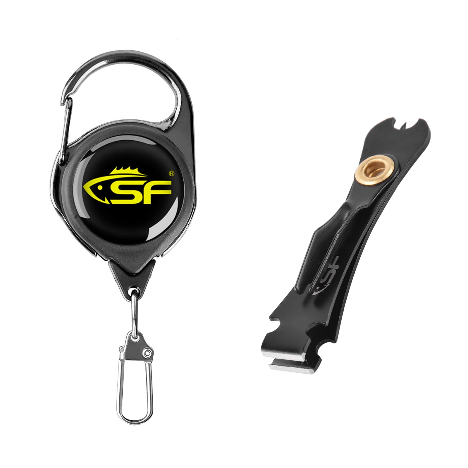 SF 2Packs 3 in 1 Fly Fishing Nipper Knot Tying Tool Black Stainless Steel Fly Line Cutter Fishing Clippers with Zinger Retractor for Fly Fishing Tapered Leader Tippet Line