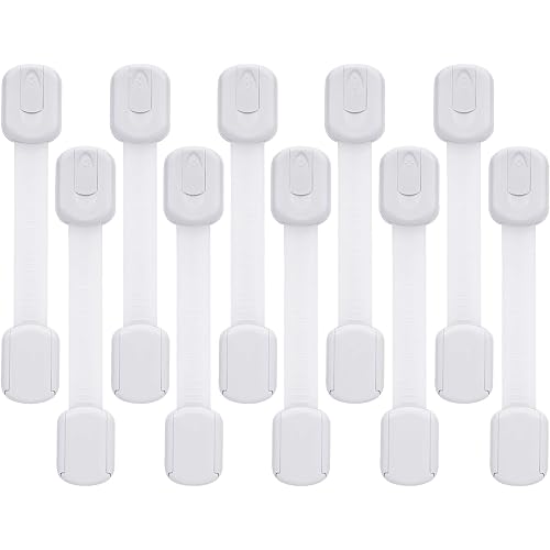 Goodv Child Safety Cabinet Locks - (10 Pack) Baby Proofing Latches to Drawer Door Fridge Oven Toilet Seat Kitchen Cupboard Appliance Trash Can with 3M Adhesive - Adjustable Strap No Drill No Tool