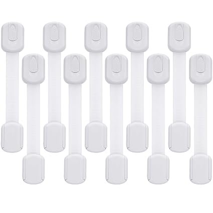 Goodv Child Safety Cabinet Locks - (10 Pack) Baby Proofing Latches to Drawer Door Fridge Oven Toilet Seat Kitchen Cupboard Appliance Trash Can with 3M Adhesive - Adjustable Strap No Drill No Tool