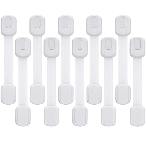 Goodv Child Safety Cabinet Locks - (10 Pack) Baby Proofing Latches to Drawer Door Fridge Oven Toilet Seat Kitchen Cupboard Appliance Trash Can with 3M Adhesive - Adjustable Strap No Drill No Tool