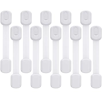 Goodv Child Safety Cabinet Locks - (10 Pack) Baby Proofing Latches to Drawer Door Fridge Oven Toilet Seat Kitchen Cupboard Appliance Trash Can with 3M Adhesive - Adjustable Strap No Drill No Tool