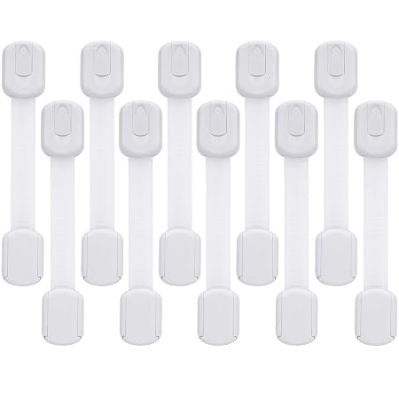 Goodv Child Safety Cabinet Locks - (10 Pack) Baby Proofing Latches to Drawer Door Fridge Oven Toilet Seat Kitchen Cupboard Appliance Trash Can with 3M Adhesive - Adjustable Strap No Drill No Tool