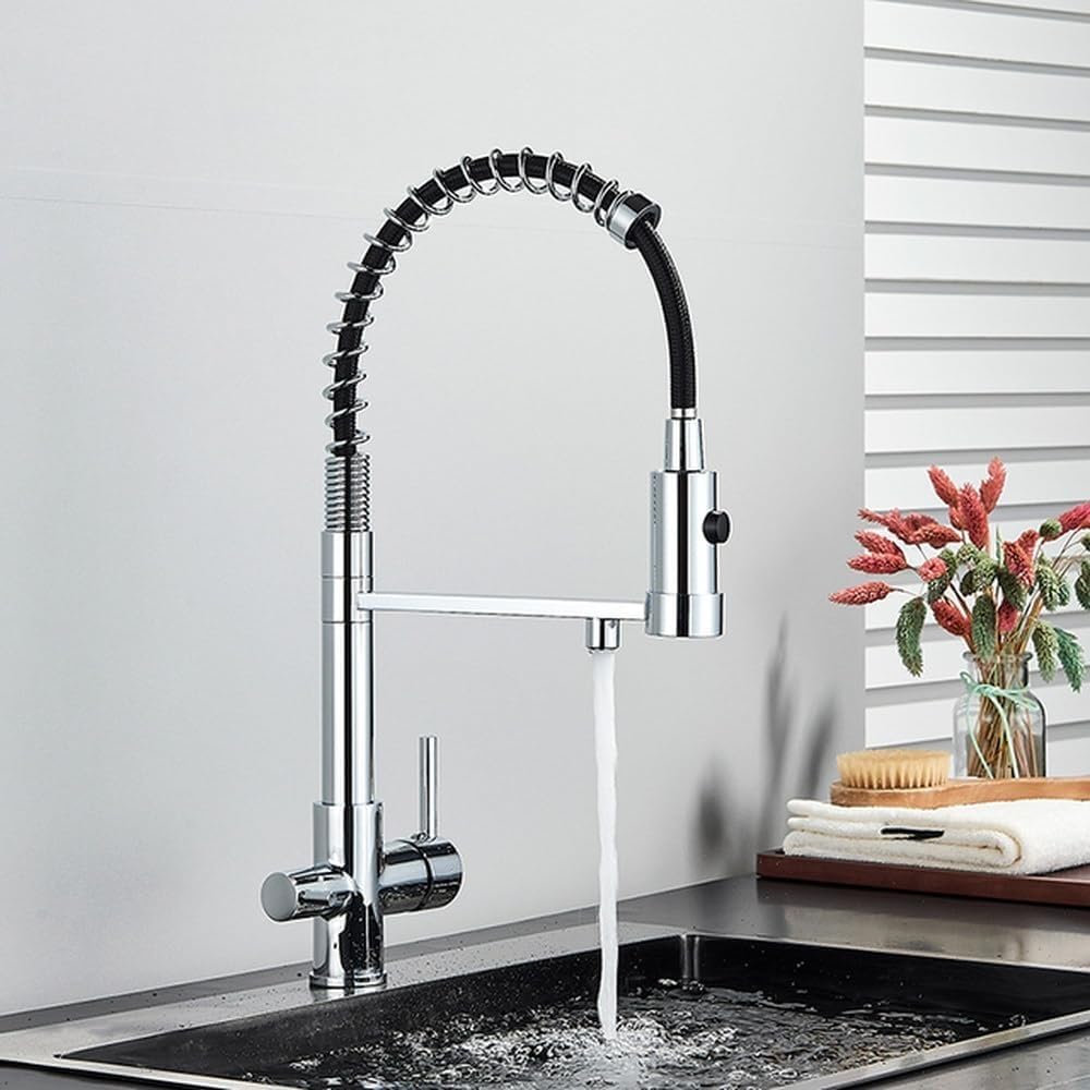 Kitchen Water Filter Faucet Dual Spout Pure Drinking Water Mixer Tap Rotation Purification Crane,