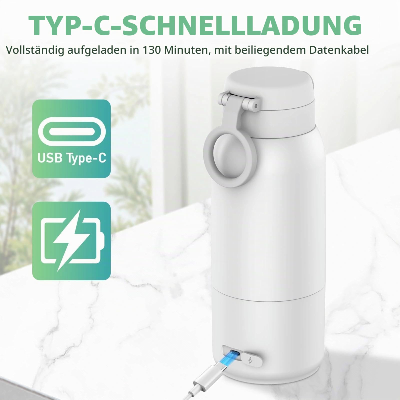 Tragbarer Flaschenwärmer Baby Unterwegs 500ml Flaschenwärmer mit Lange Akkulaufzeit 11000mAh 35-70℃ Einstellbar Babyflaschenwärmer Schnelles Aufheizen für Muttermilch und Wasser