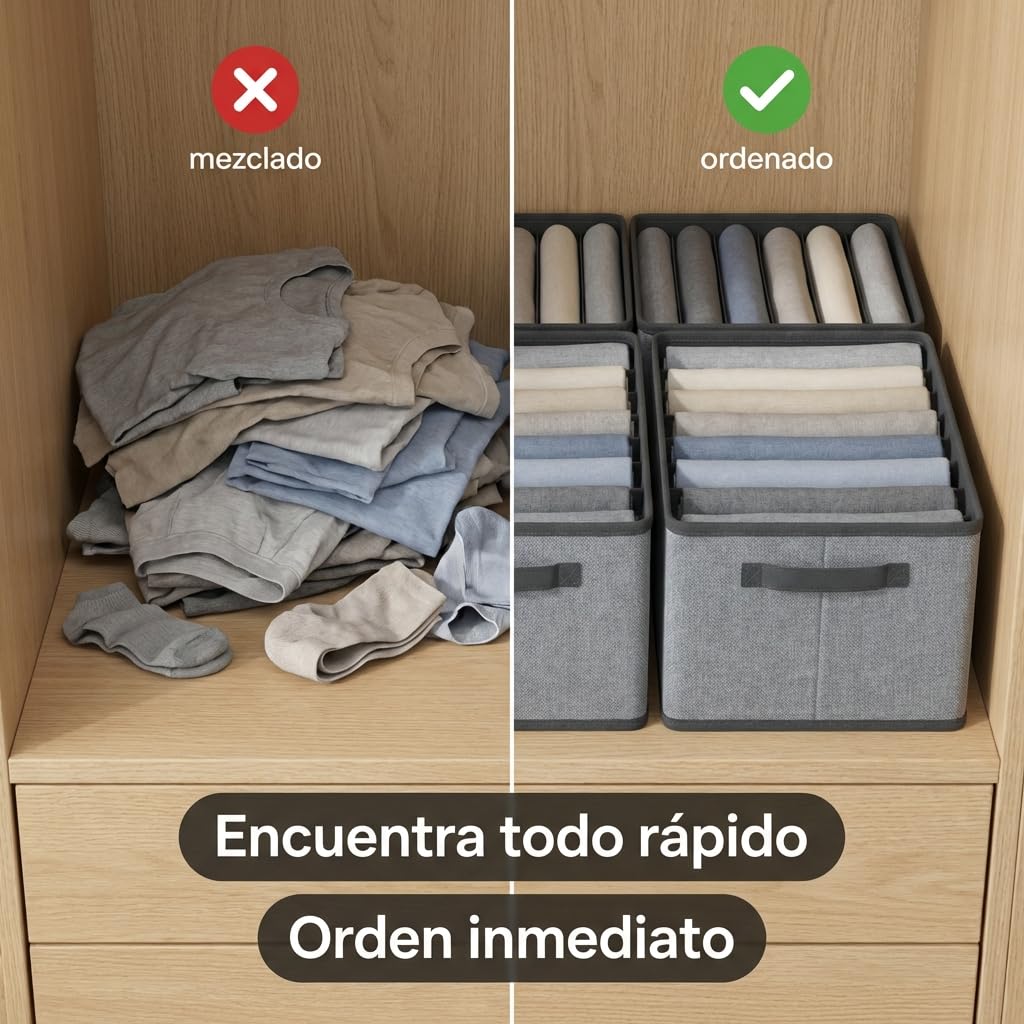 Pincho Schrank-Organizer, Aufbewahrungsboxen für Kleidung, Aufbewahrung zu Hause, Aufbewahrungsbox aus Stoff mit verstärkten Griffen, Schubladen-Organizer mit Fächern, faltbar, grau (6)
