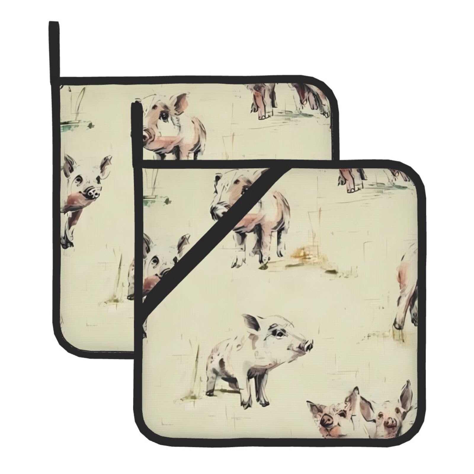 HJFCZH Pig Background Prints Square Hot Pads for Kitchen Counter - Waterproof Pot Holders, Durable Heat Resistant Throw Layers for Serving, Oven & BBQ - 2 Pack