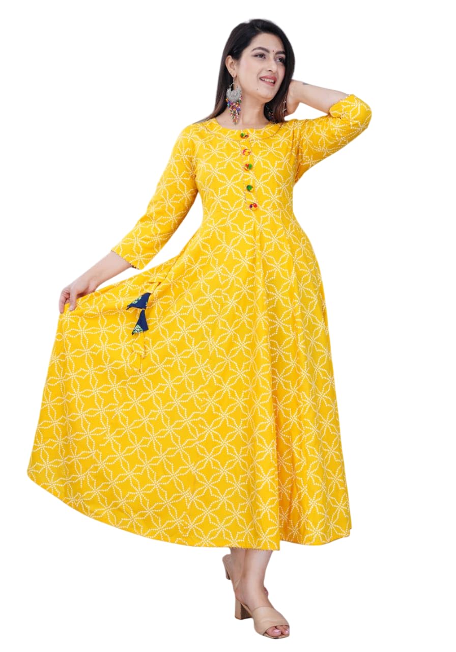 Women's Floral Print Cotton Midi Dress, 3/4 Sleeve, A-Line Casual Wear-picture-36