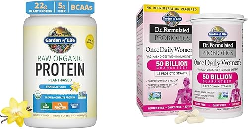 Garden of Life Proteína de vainilla vegana orgánica en polvo, 0.78 oz de proteína cruda completa a base de plantas y BCAA más probióticos y enzimas