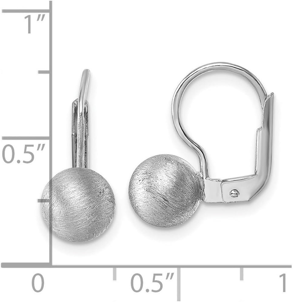 925 Sterling Silver Rhodium Plated Scratch Finish Ball Leverback Earrings 15x14.35mm Wide Ball Earring for Women